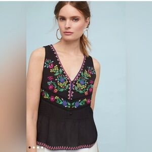 Anthropologie Maeve Carlotta Embroidered Blouse. Size Small. Black/Floral